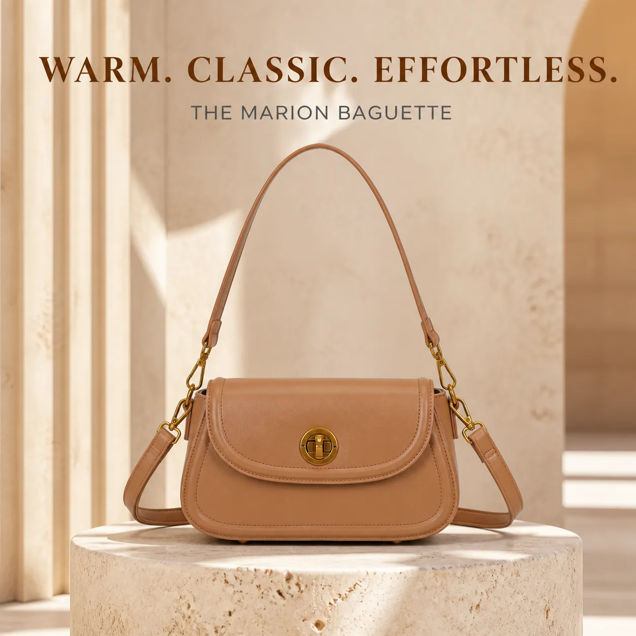Marion Baguette Bag - Camel view 3