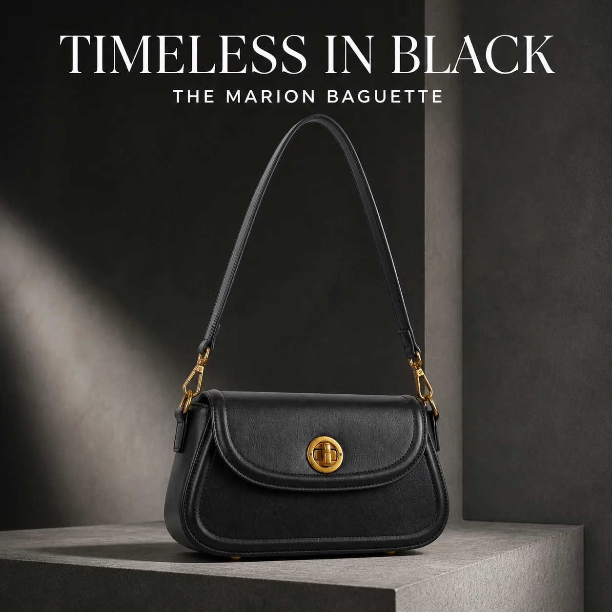 Marion Baguette Bag - Black view 3