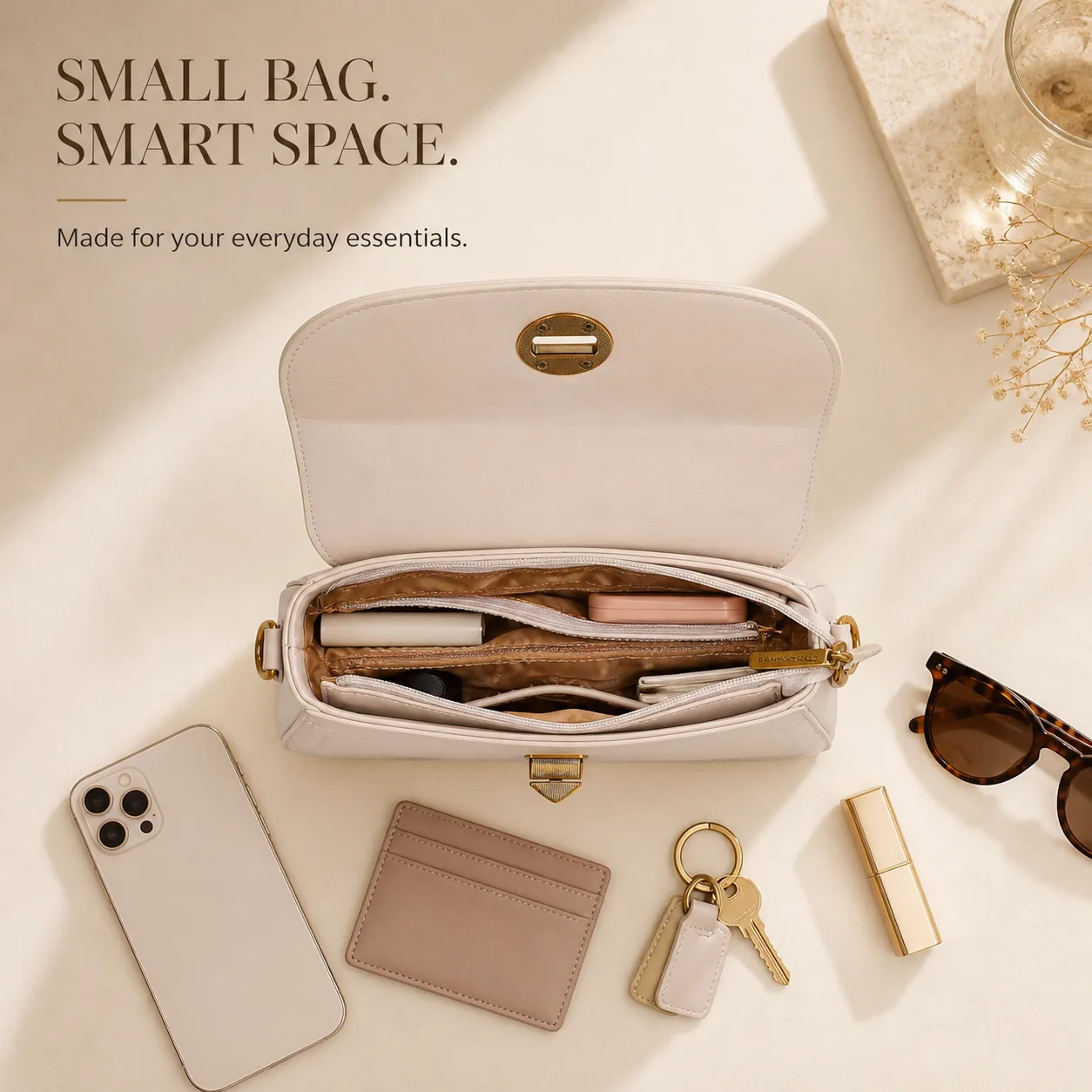 Marion Baguette Bag - Beige view 3