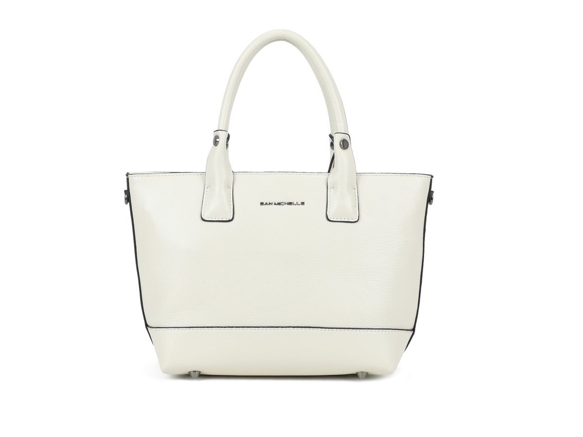 San Michelle Mara small leather tote bag in cream, a structured leather tote for daily carry