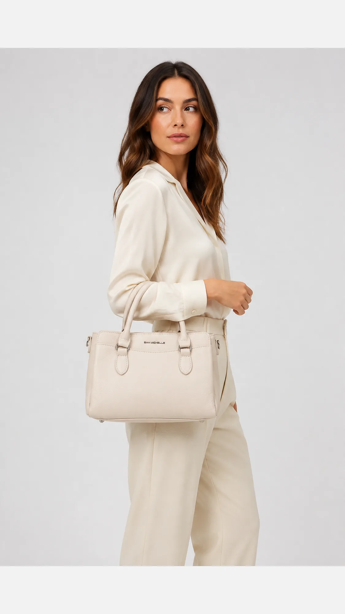 Bella Leather Day Bag - Beige view 5