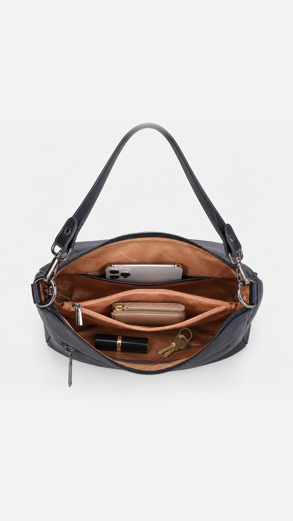 Beth Leather Shoulder Bag - Navy view 5