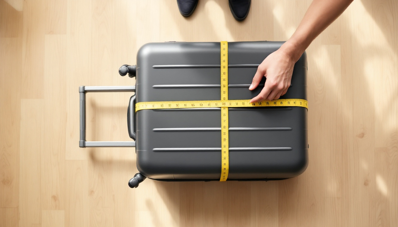 Measuring a large suitcase with a tape measure to check NZ checked bag size limits