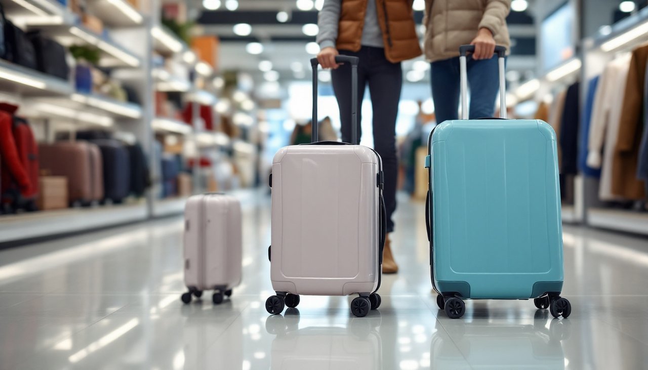 Cabin, medium and large suitcases side by side in a NZ luggage store