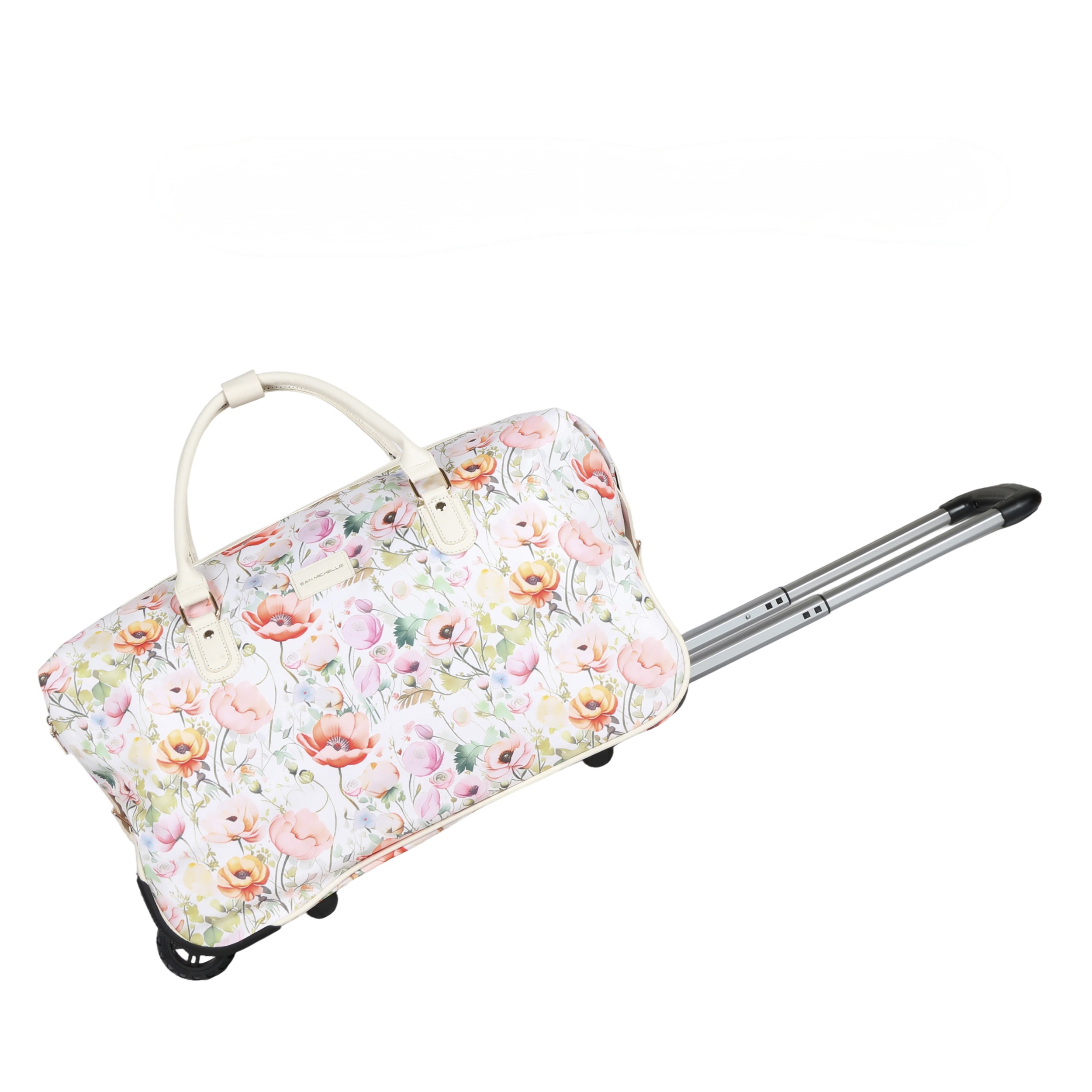 Flora Duffel Bag with Wheels - White