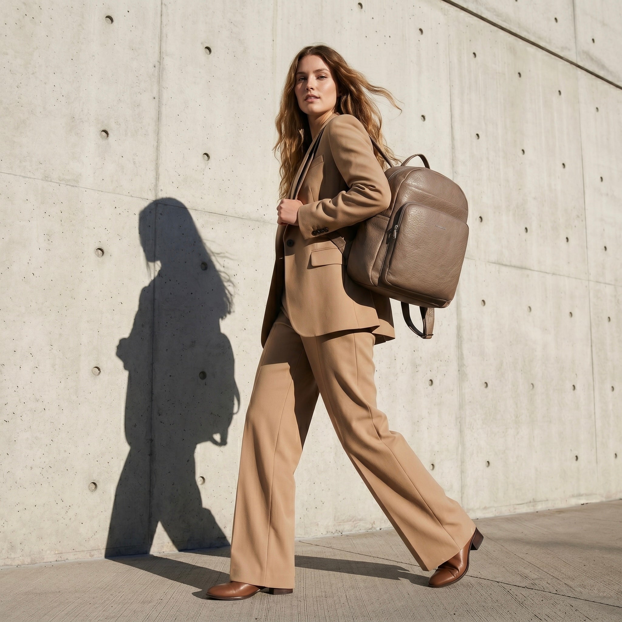 A structured silhouette and a well-finished front zip detail are what separate a polished commuter backpack from a generic daypack.