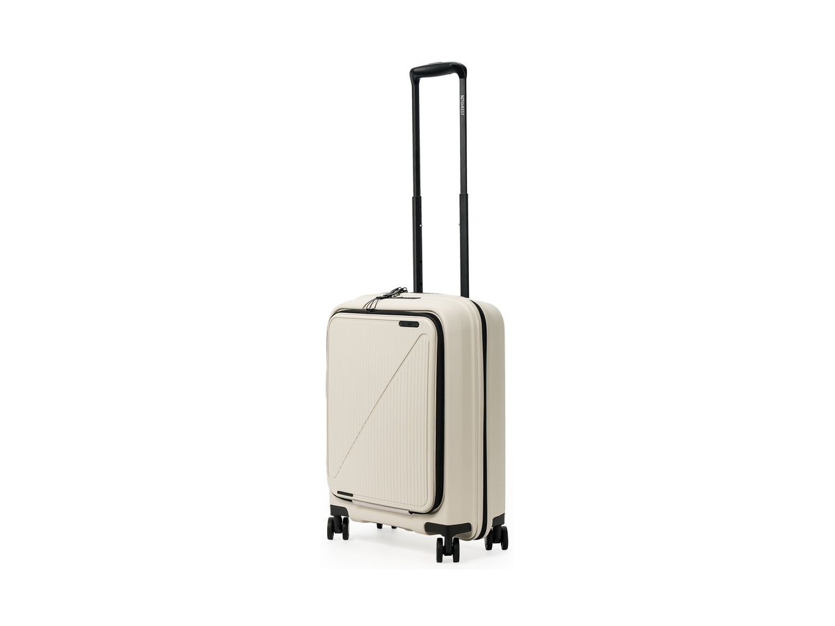 NZTourist Primo 54cm carry-on suitcase in beige with a front laptop pocket, sized for the cabin