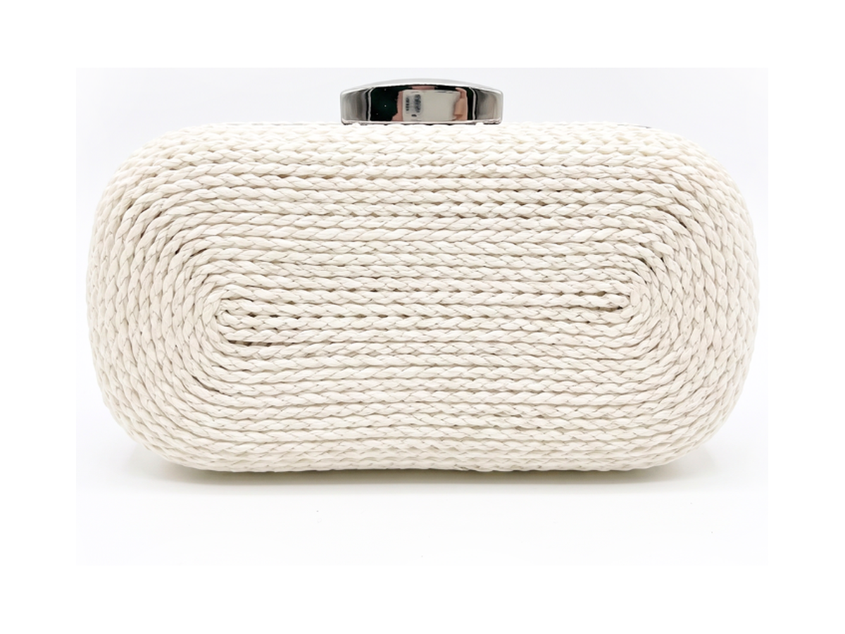 San Michelle Ola clutch bag in ivory woven finish, a soft neutral style for a daytime or garden wedding