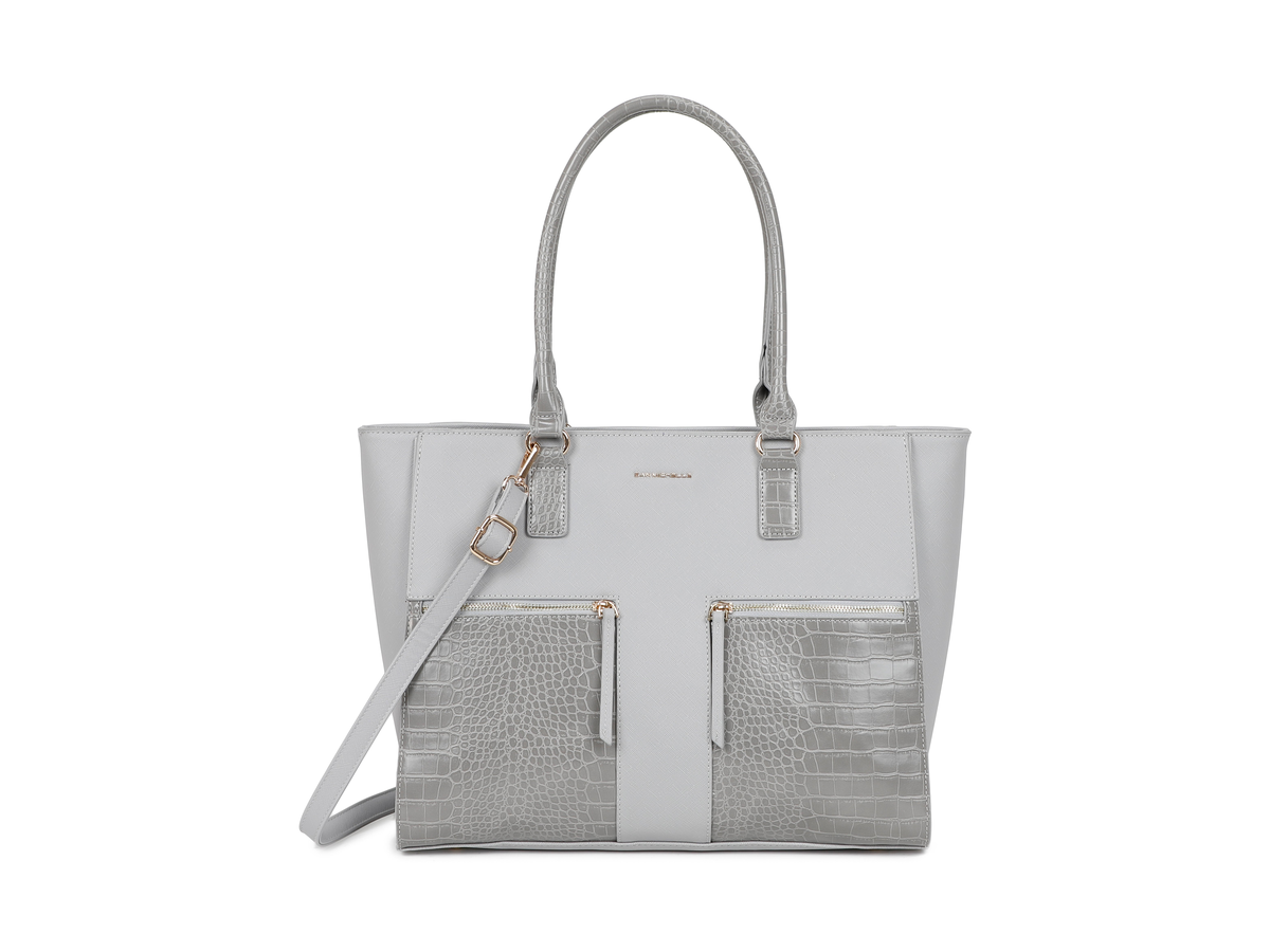 San Michelle Donna business tote bag in grey, a structured work tote with zip pockets that fits a laptop
