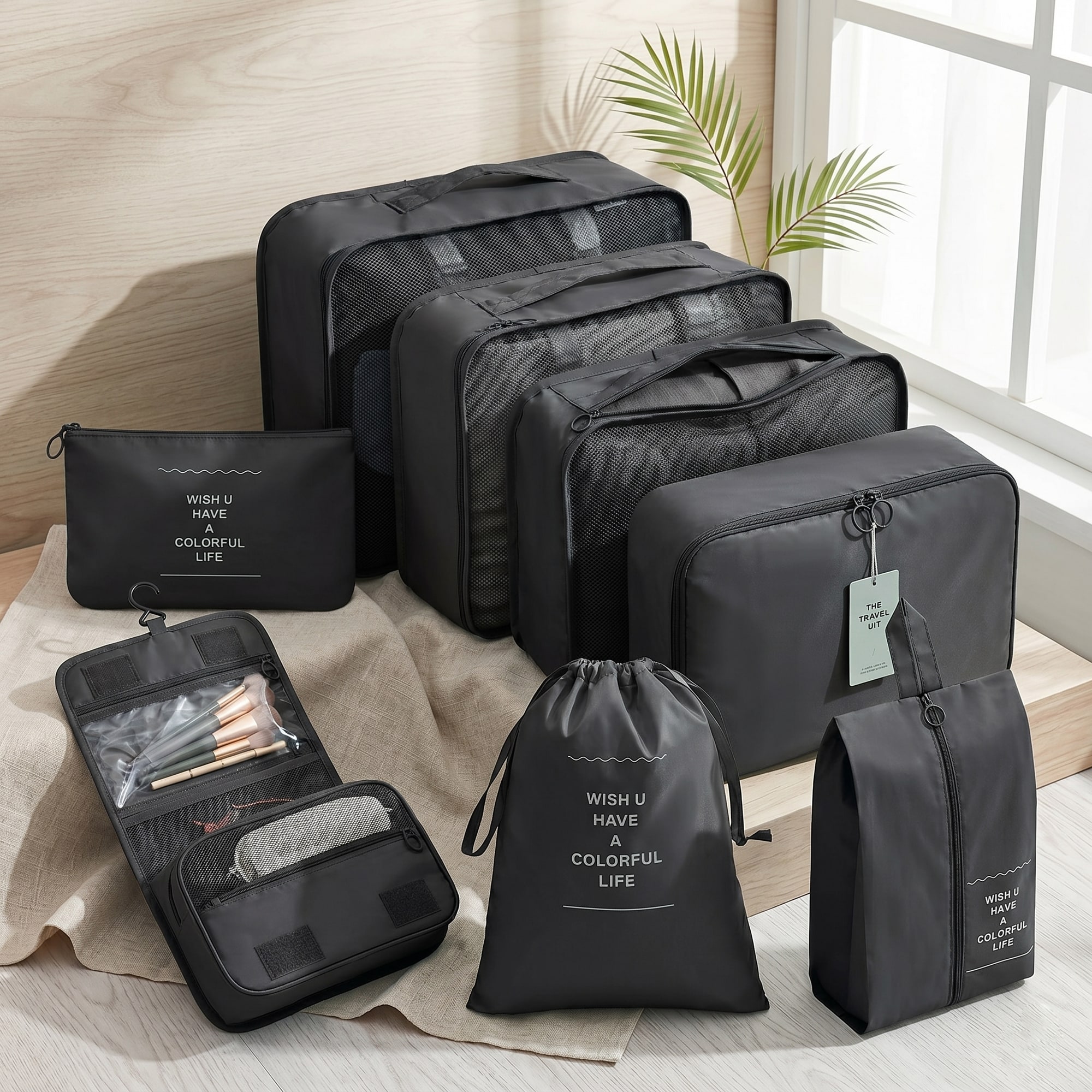 8-Piece Travel Organizers with Toiletry Bag - Black view 3