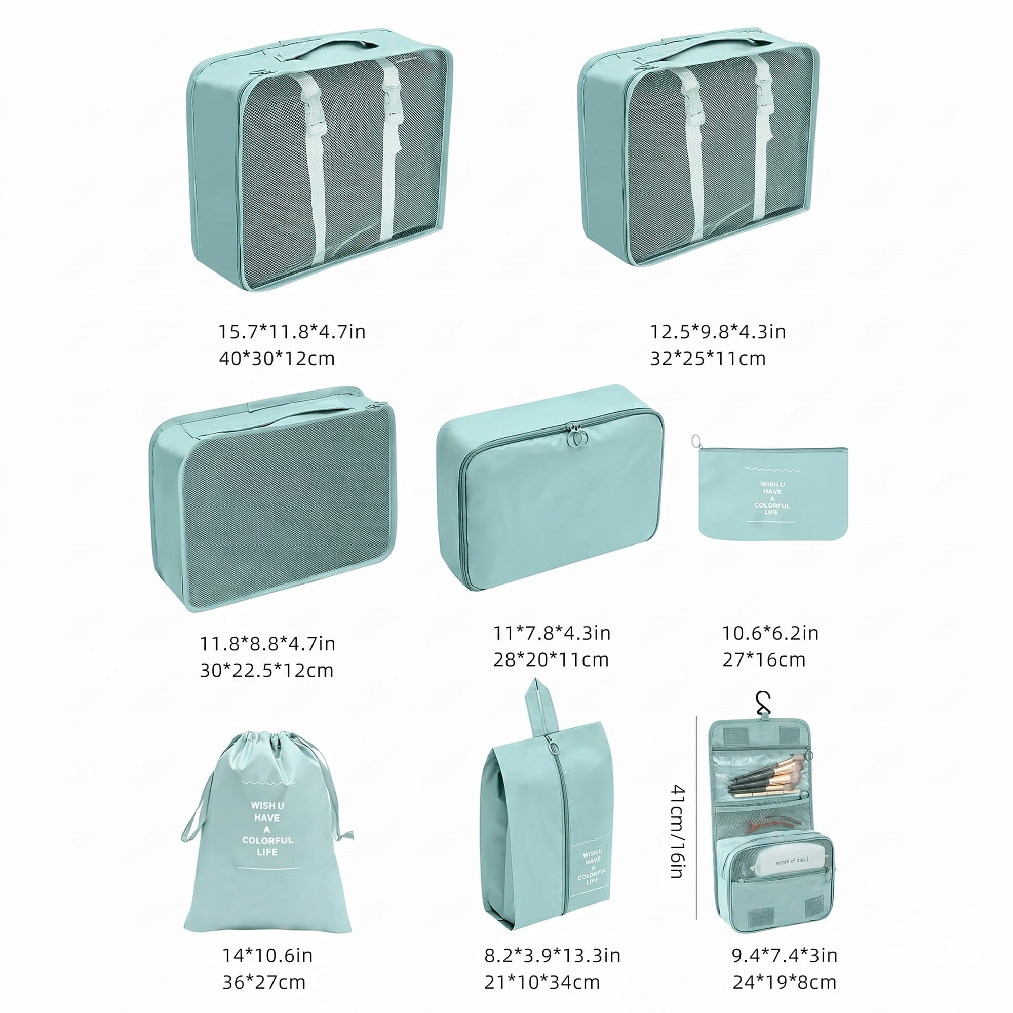 8-Piece Travel Organizers with Toiletry Bag - Light Blue view 3