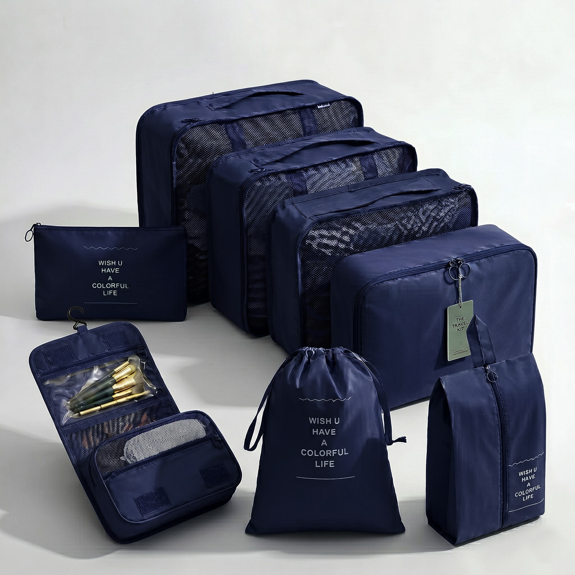 8-Piece Travel Organizers with Toiletry Bag - Navy