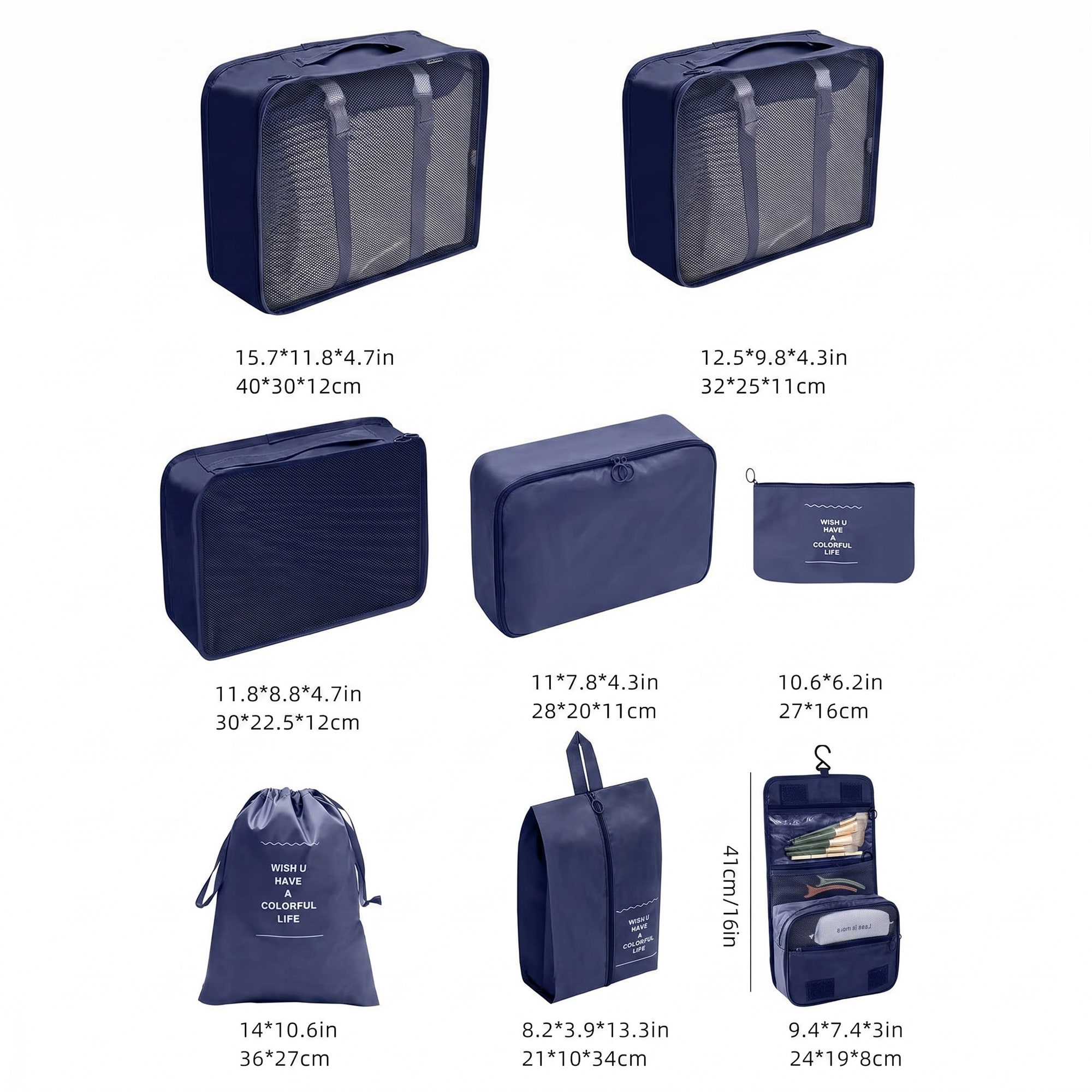 8-Piece Travel Organizers with Toiletry Bag - Navy view 3