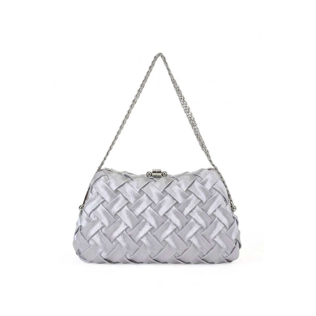 Ara Woven Clutch Bag - Silver view 3