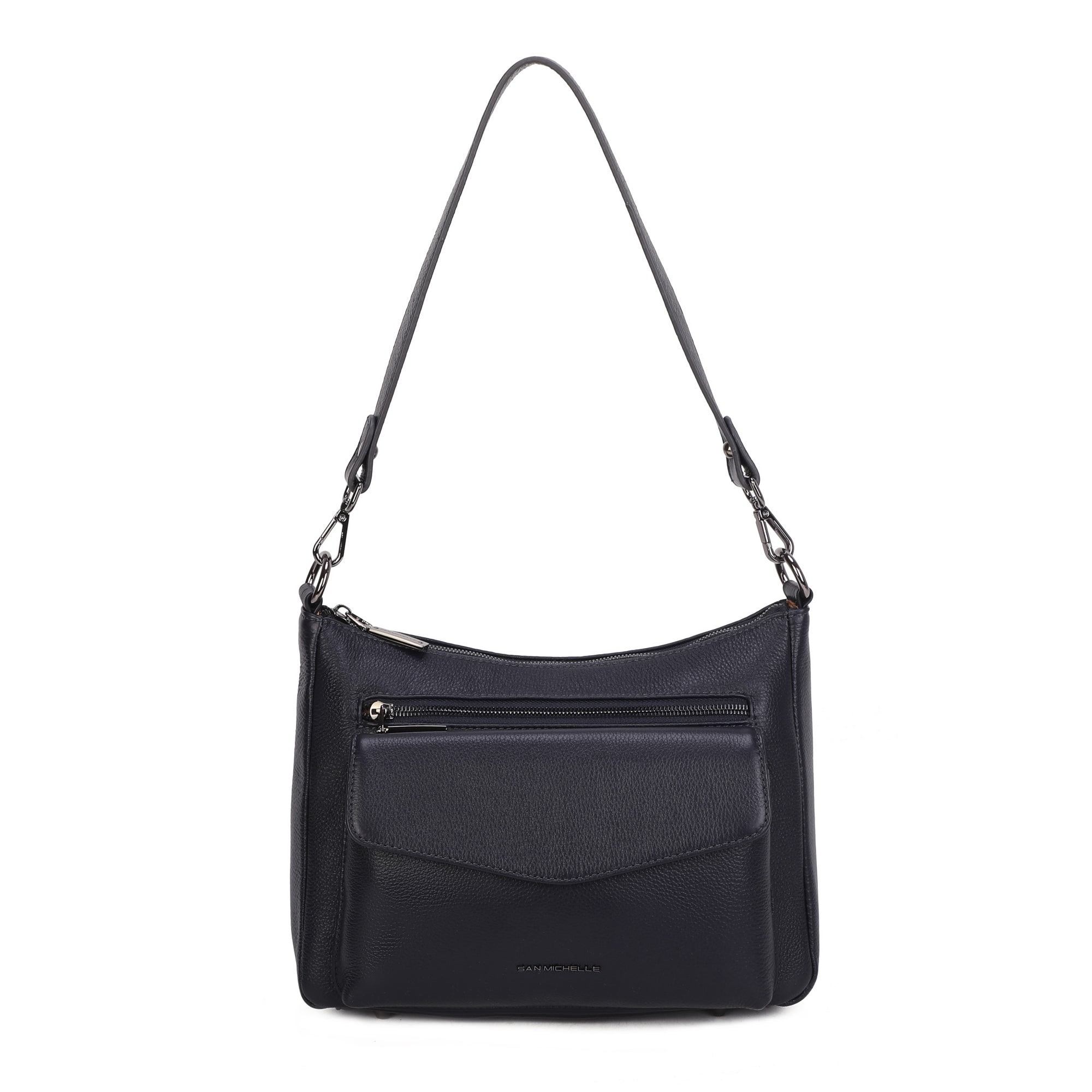 Beth Leather Shoulder Bag - Navy