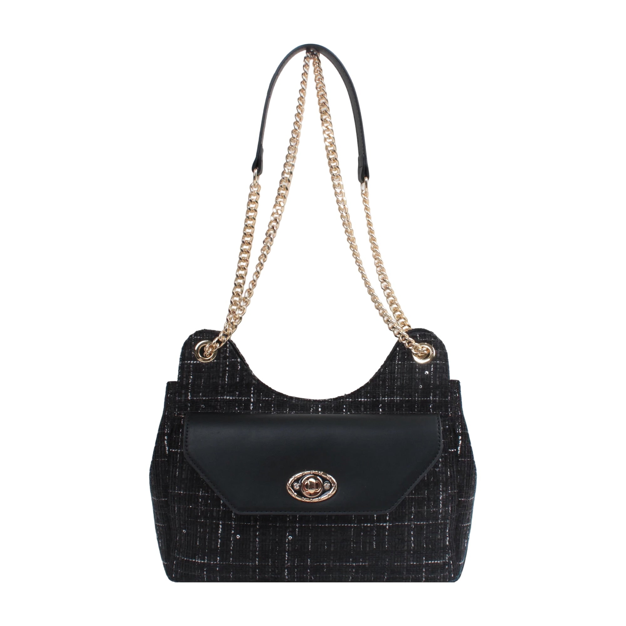 Claire Tweed Shoulder Bag - Black