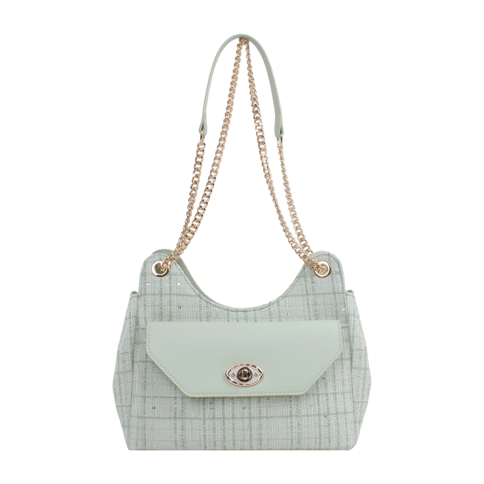 Claire Tweed Shoulder Bag - Green