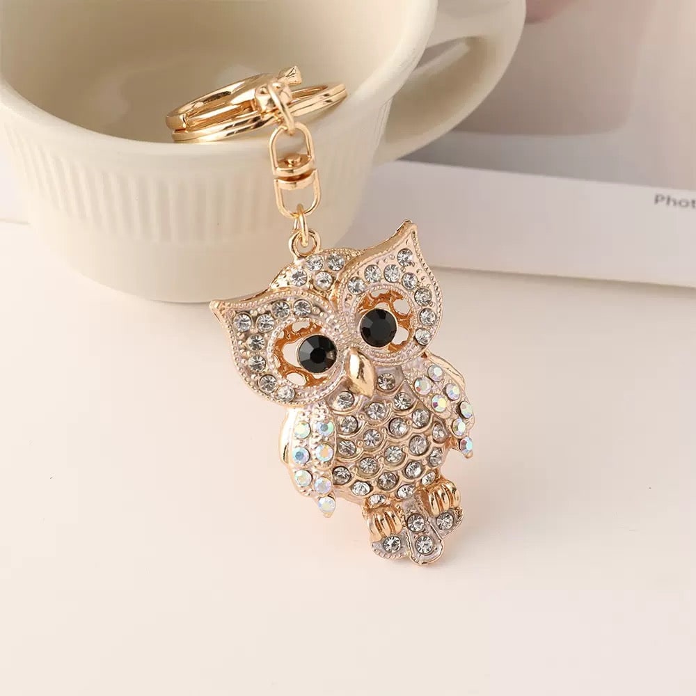 Crystal Owl Bag Charm - Silver