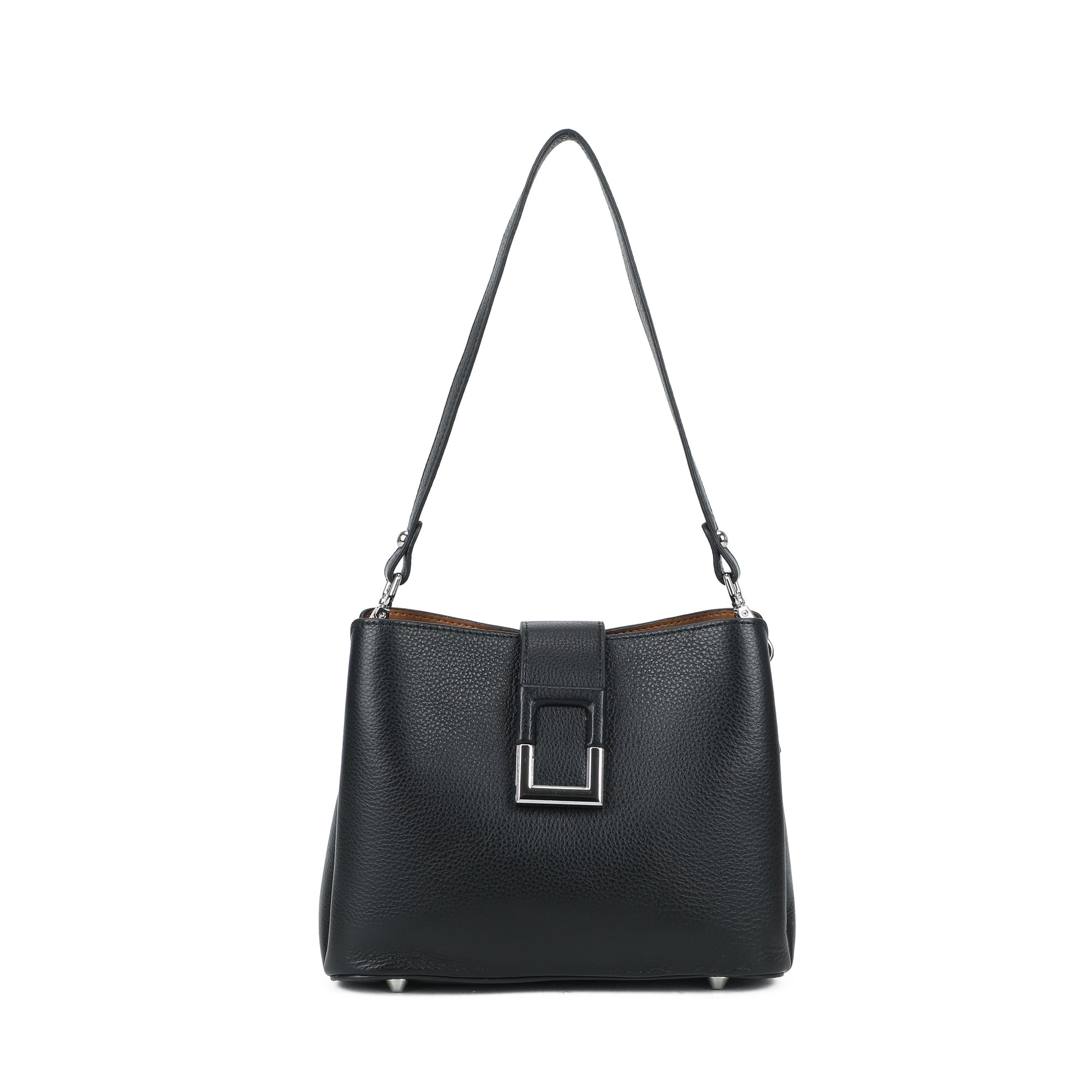 Leila Leather Bucket Bag - Black