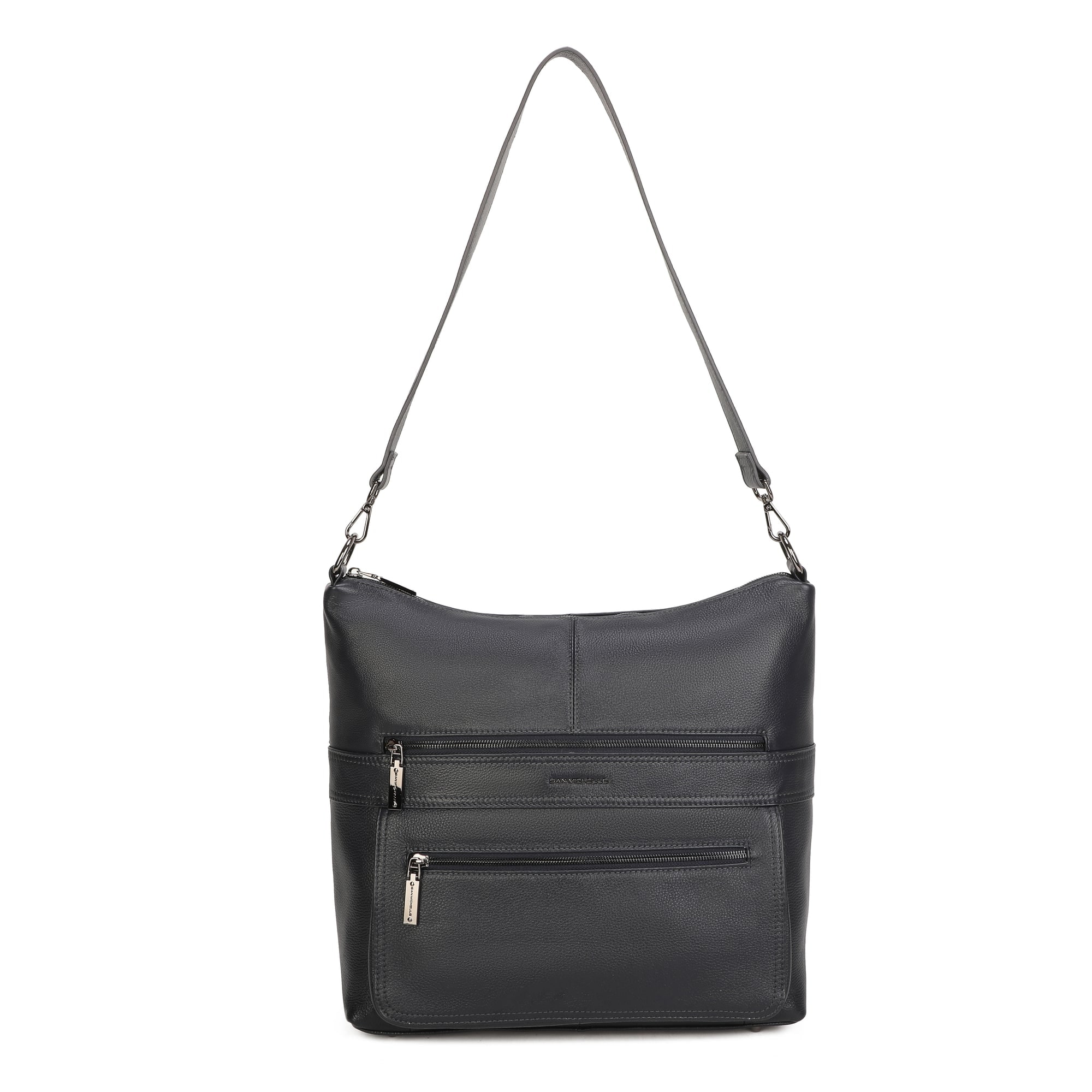 Mitch Leather Shoulder Bag - Navy