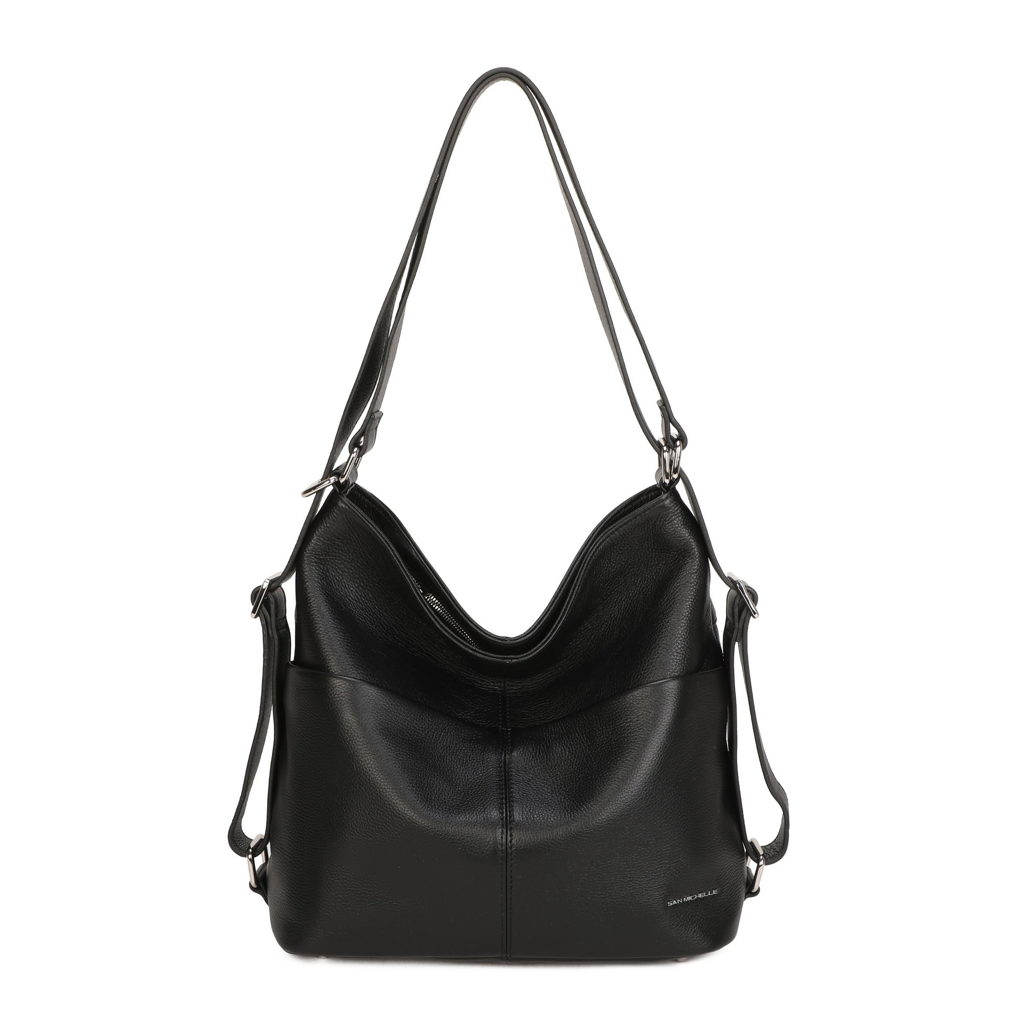Paula Leather Convertible Shoulder Bag - Black
