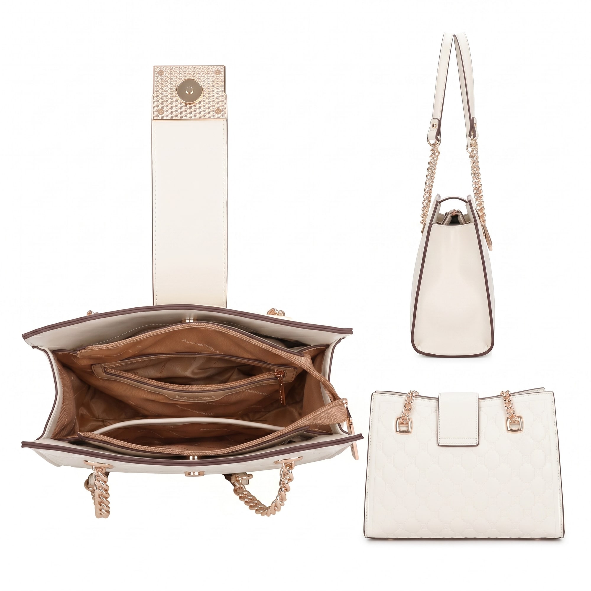 Sofia Chained Tote Bag - Beige view 3