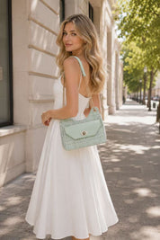 Claire Tweed Shoulder Bag - Green