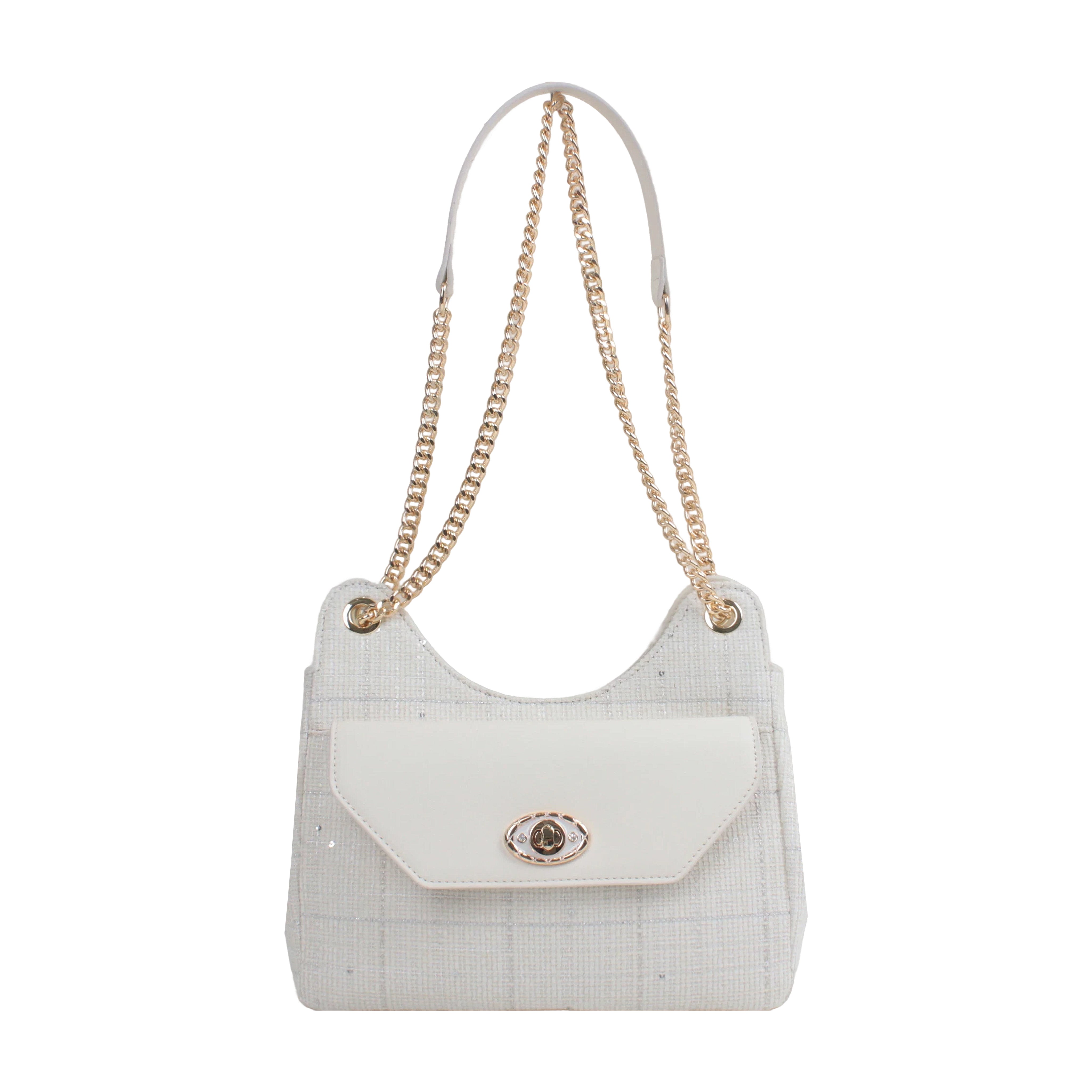 Claire Tweed Shoulder Bag - Beige