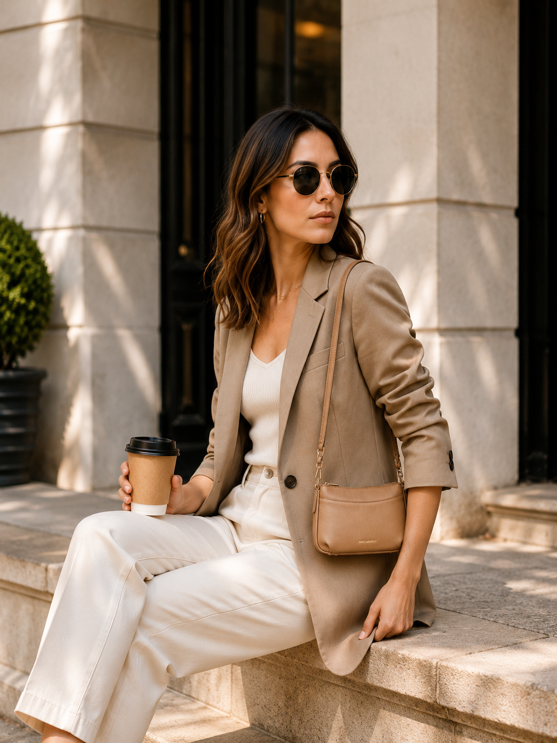 Holly Leather Shoulder Bag - Khaki