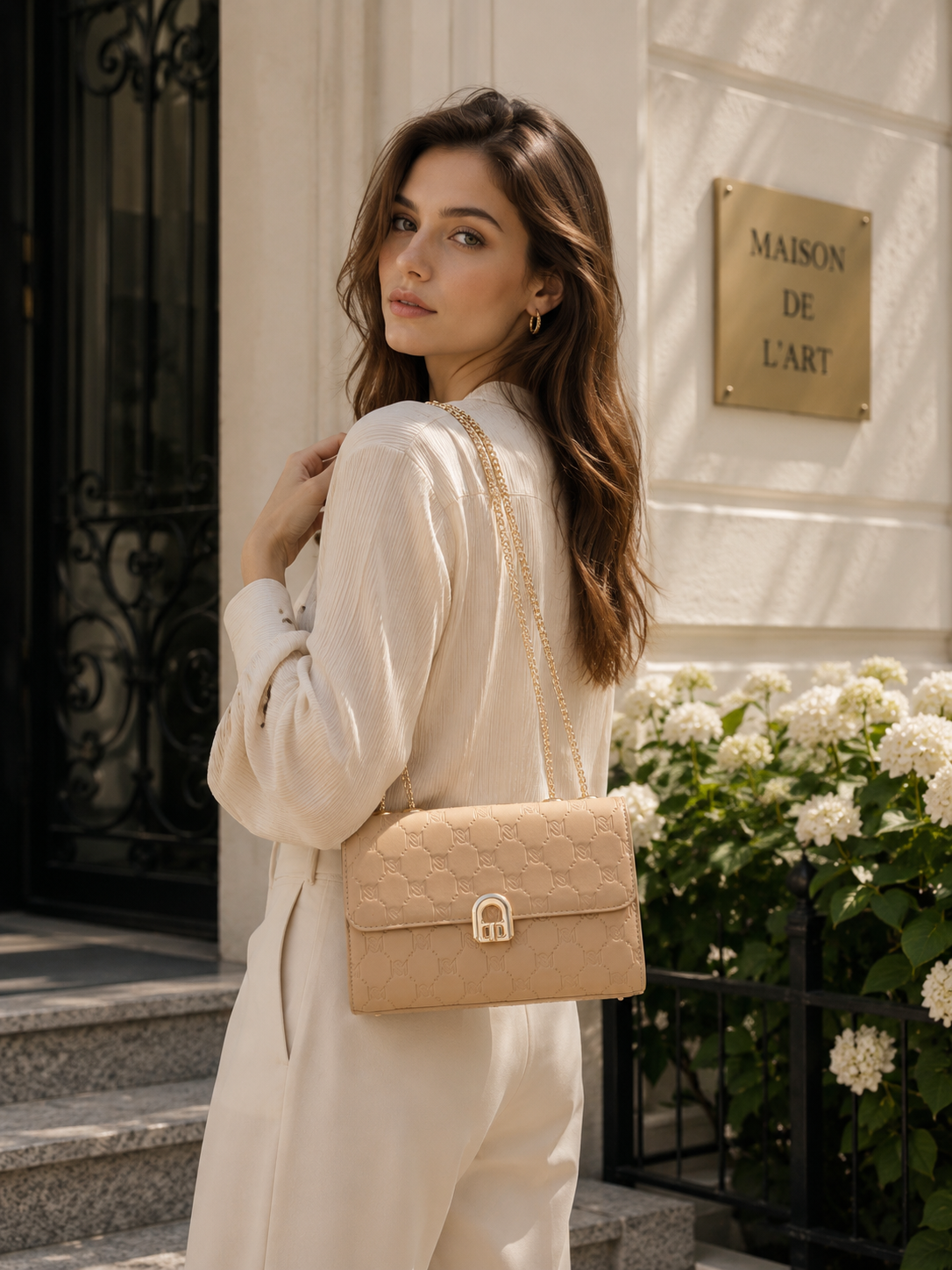 Kendra Chained Crossbody Bag - Pale Apricot