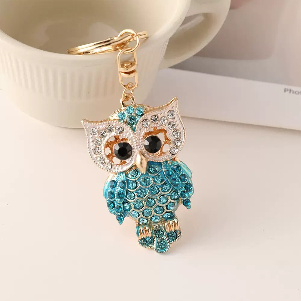 Crystal Owl Bag Charm - Blue