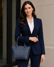 Mara Small Leather Tote Bag - Navy