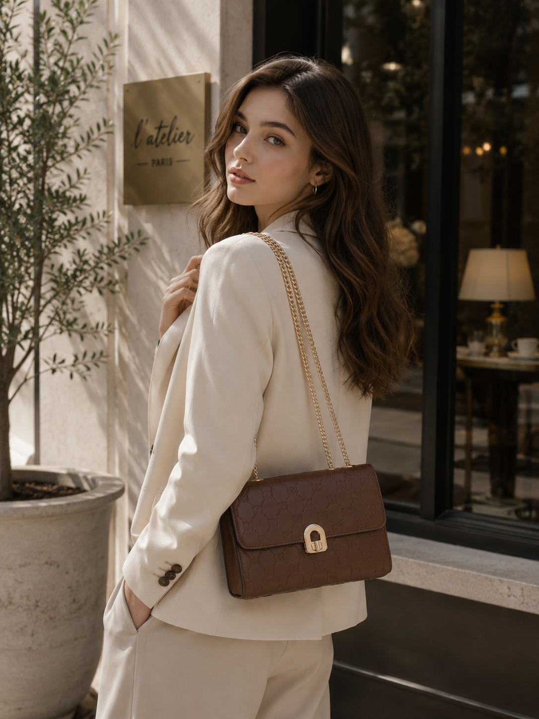 Kendra Chained Crossbody Bag - Coffee