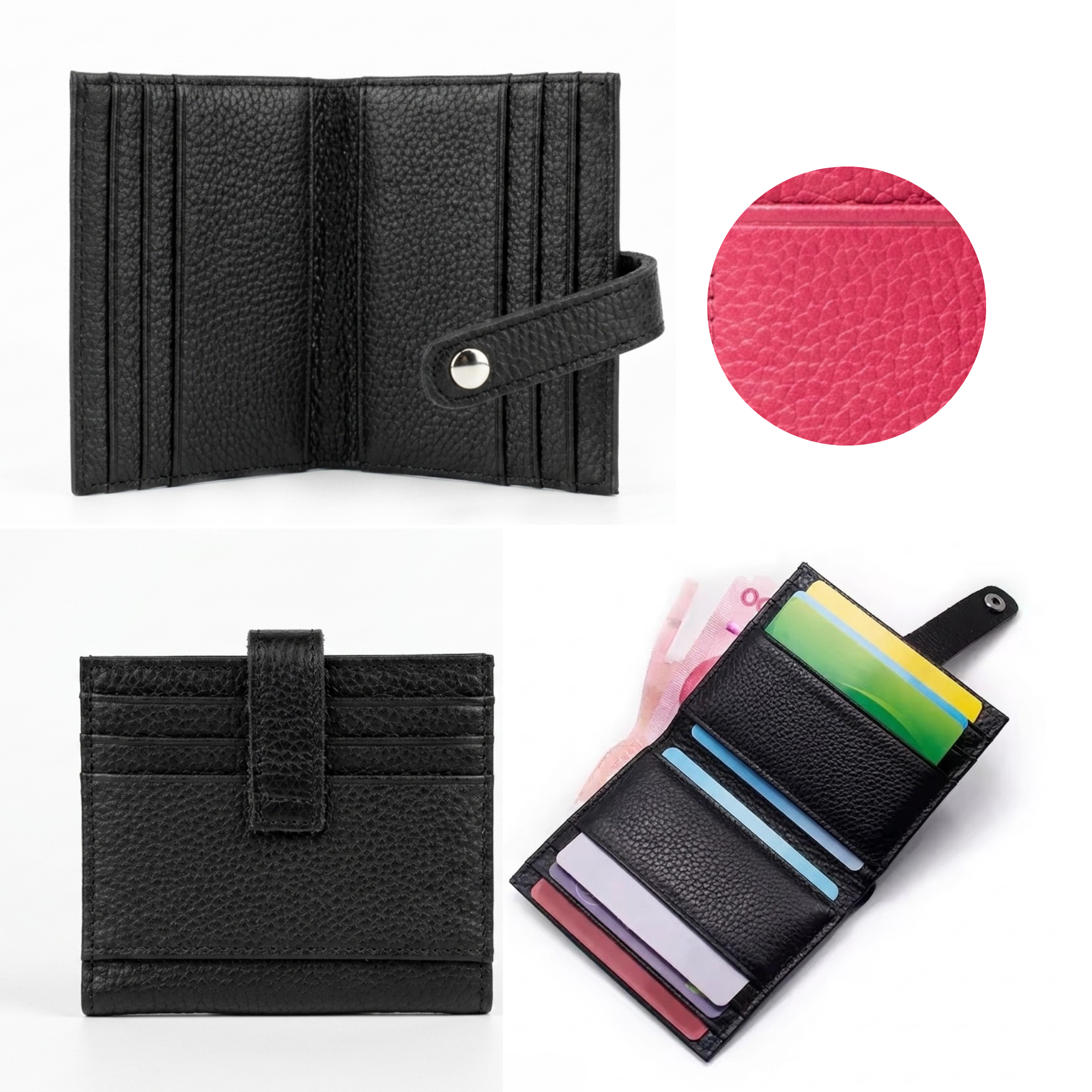 Charlie Leather Card Wallet - Hot Pink