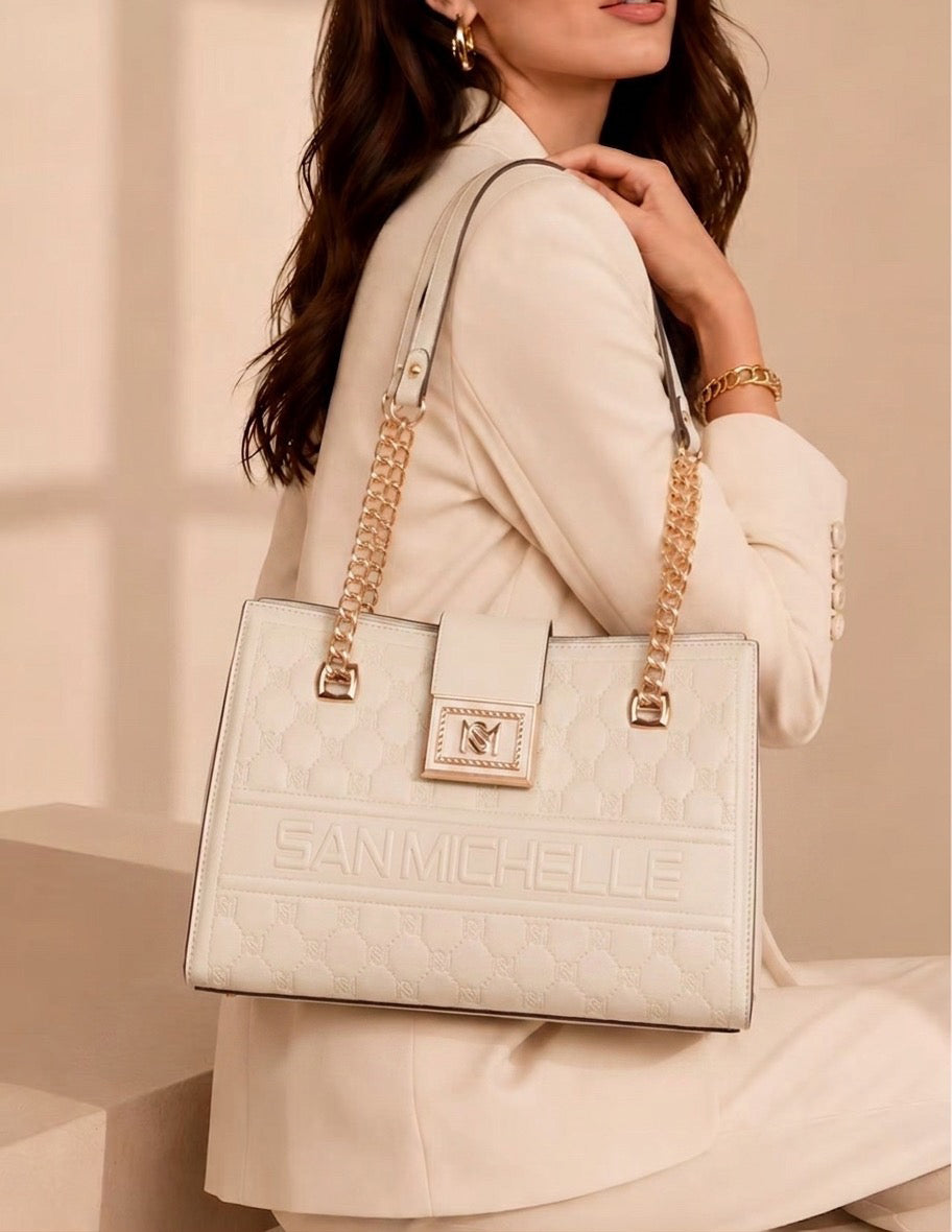Sofia Chained Tote Bag - Beige