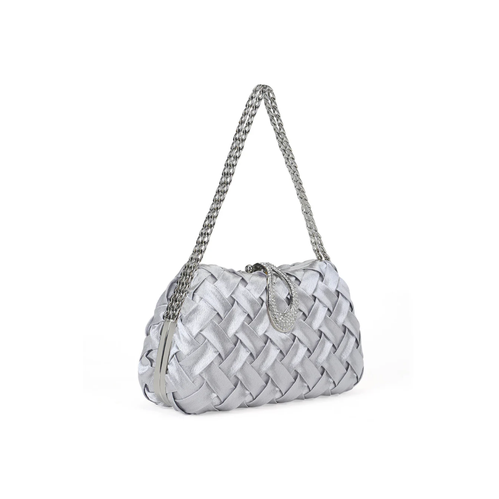 Ara Woven Clutch Bag - Silver