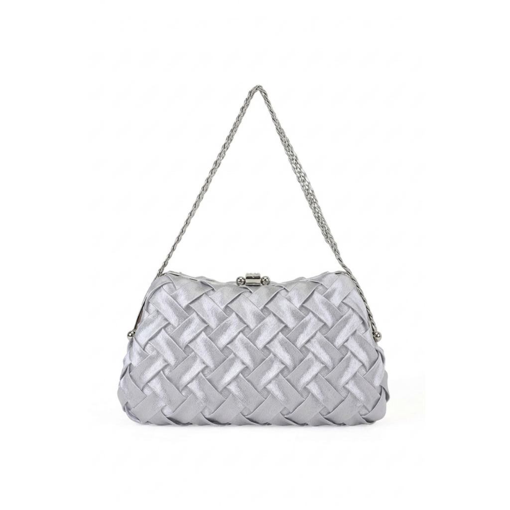 Ara Woven Clutch Bag - Silver