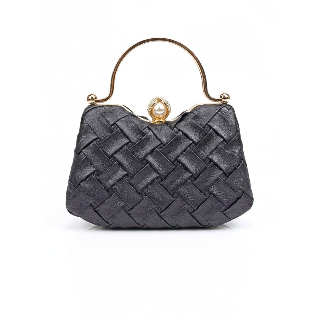 Eva Woven Clutch Bag - Black