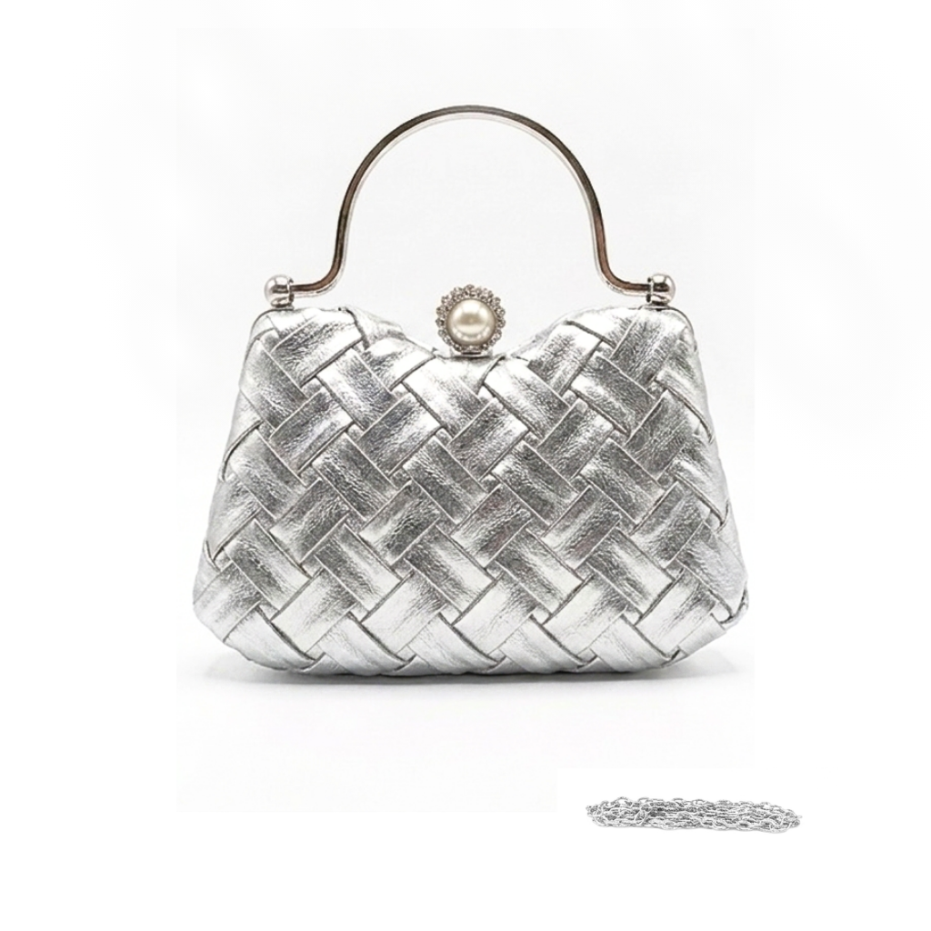 Eva Woven Clutch Bag - Silver