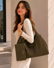 Reva Suede Hobo Bag - Olive Green