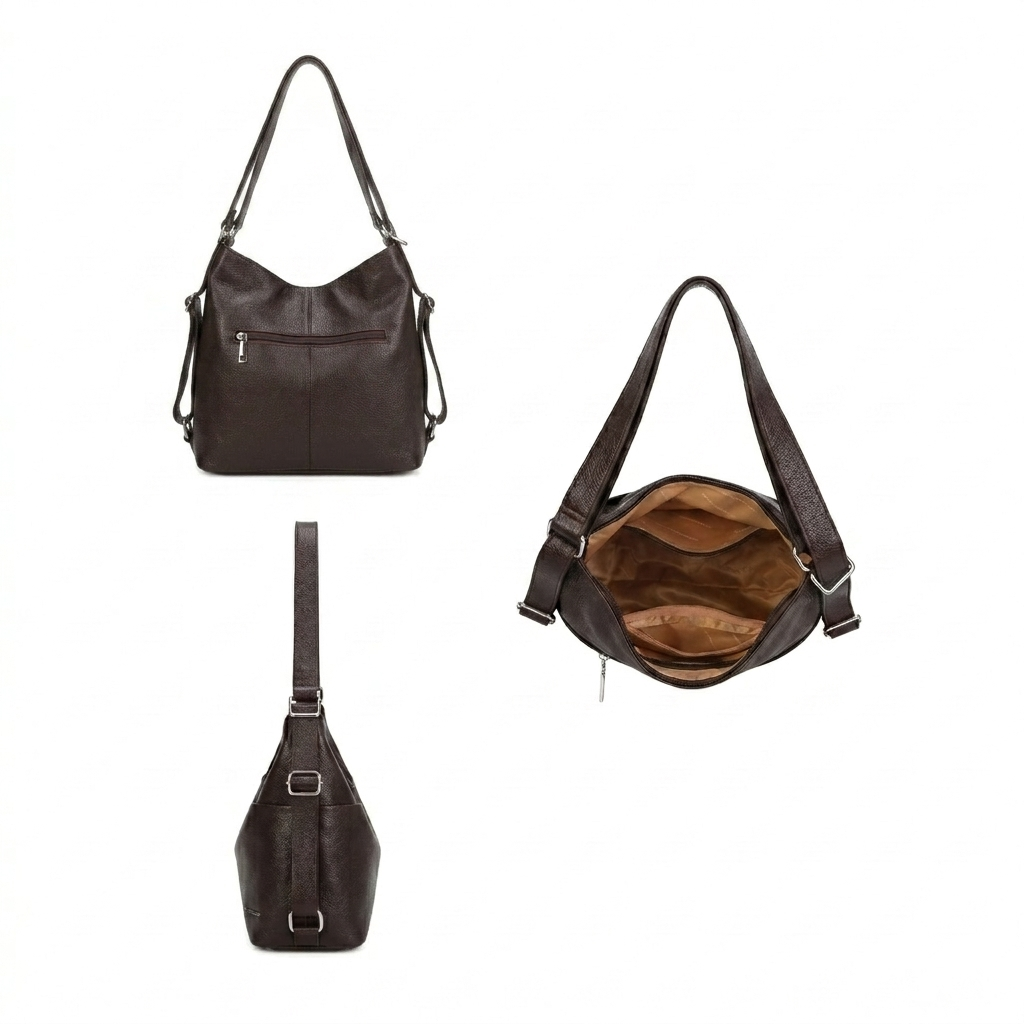 Paula Leather Convertible Shoulder Bag - Coffee