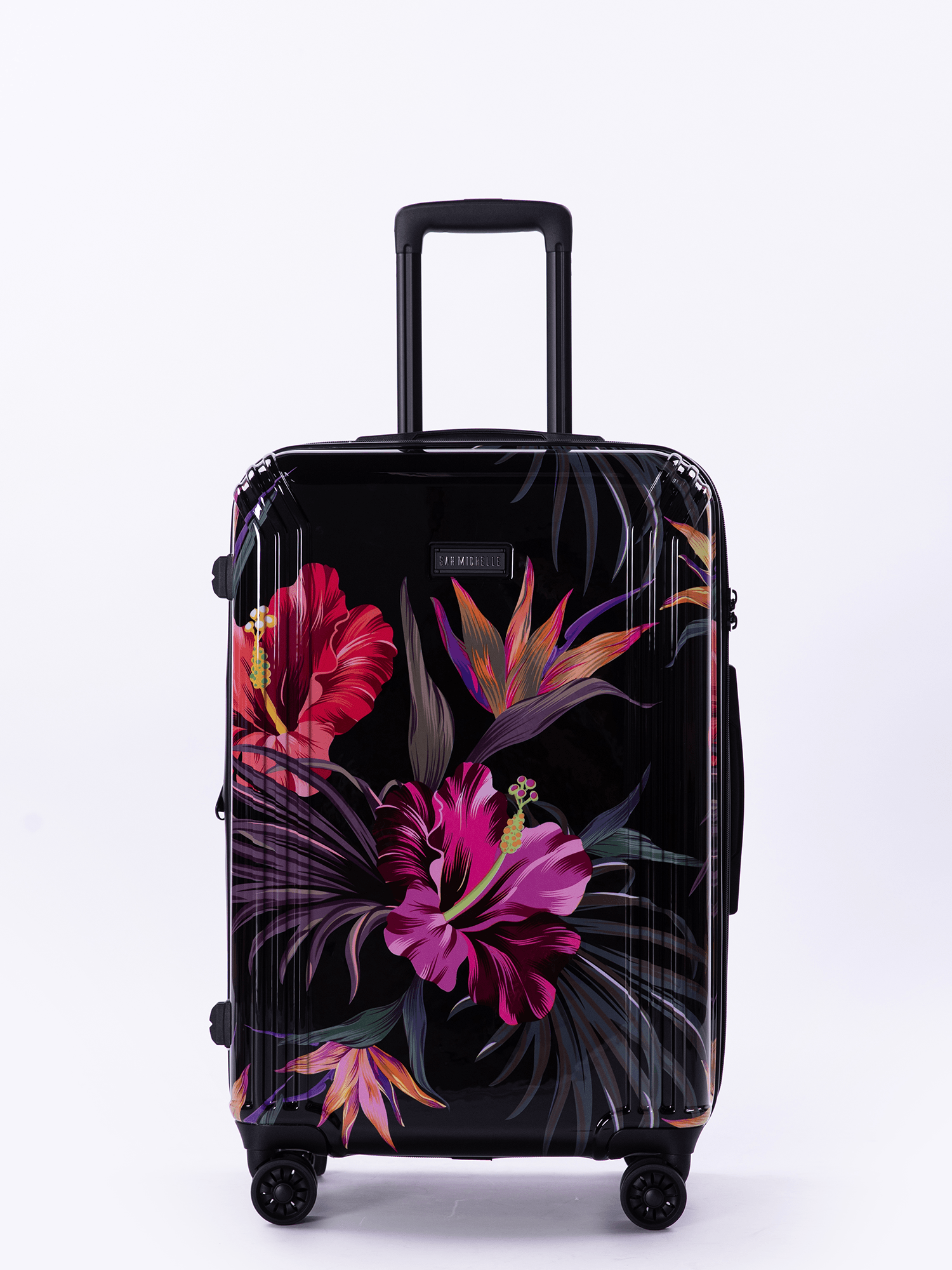 Black shop floral suitcase